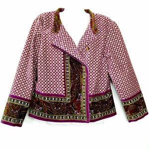 Isaac Mizrahi Womens Blazer Jacket Lining Green Purple Paisley Floral M Cotton